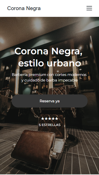 Página de inicio de Corona Negra en teléfono