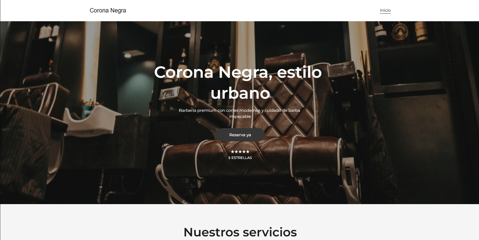 Página de inicio de Corona Negra en computadora