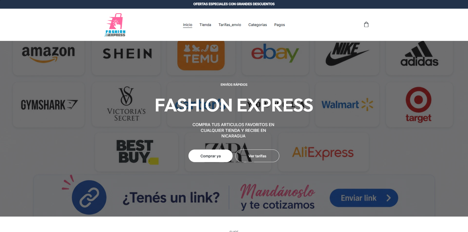 Página de inicio de Fashion Express en computadora