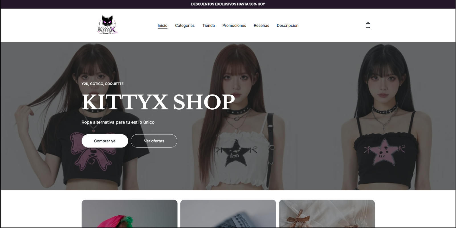 Página de inicio de Kittyx Shop en computadora